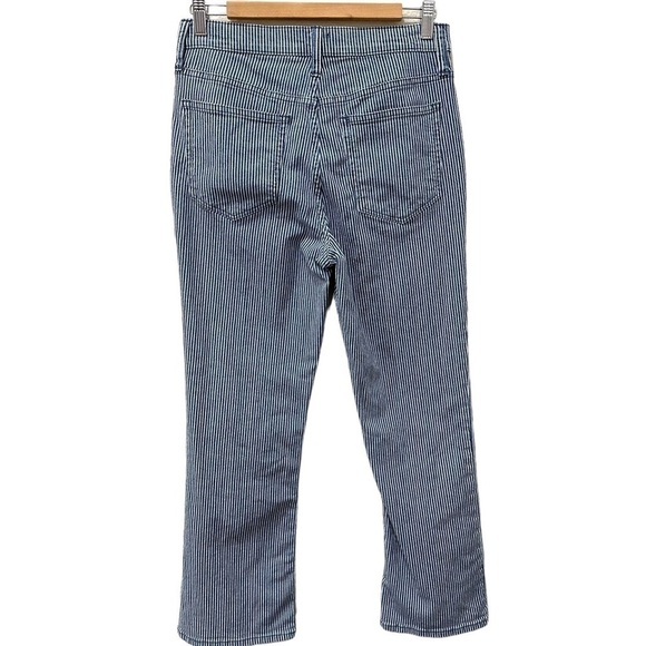 J. Crew Women's Size 28 High Rise Crop Flare Jeans Piper Stripe Blue White Denim - Picture 5 of 8